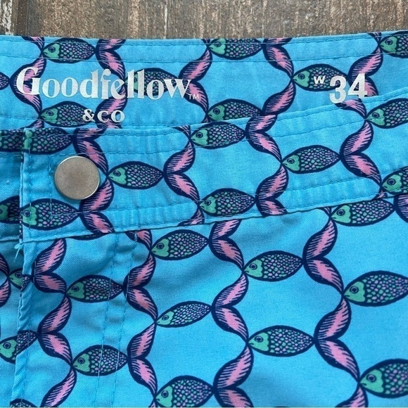 Goodfellow turquoise pink fish print mesh lined swim shorts 34W - Picture 4 of 10